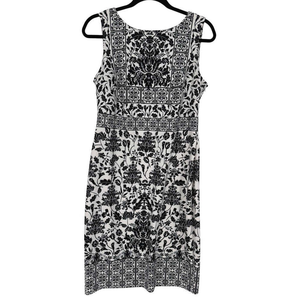 Calvin Klein Womens Floral Scarf Print Sleeveless Sheath Dress Black White Sz 10